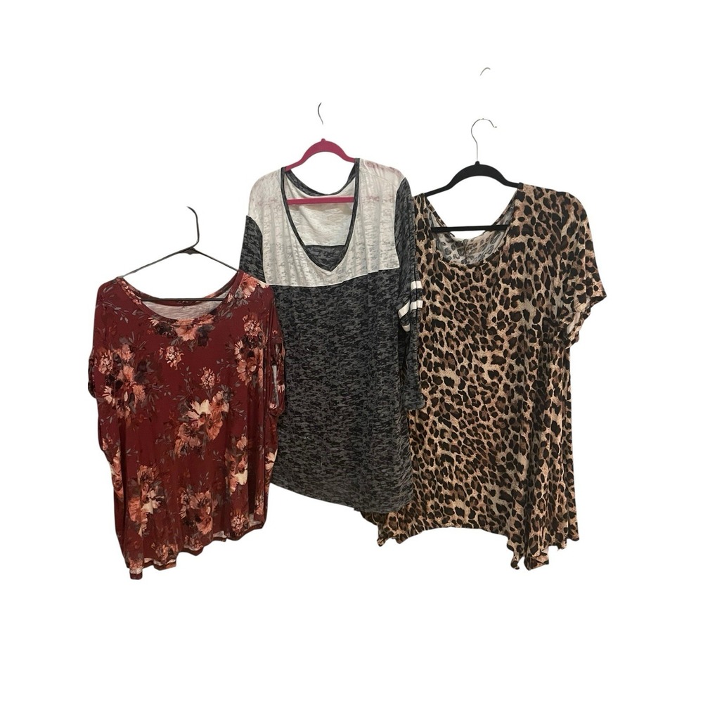 Women's Plus Size Top Lot 3X/4X Floral Leopard Colorblock Tops Bundle
